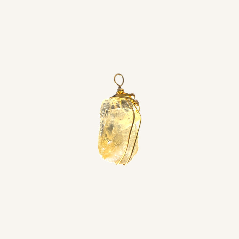 Raw Citrine Pendant with Gold Wire Wrap