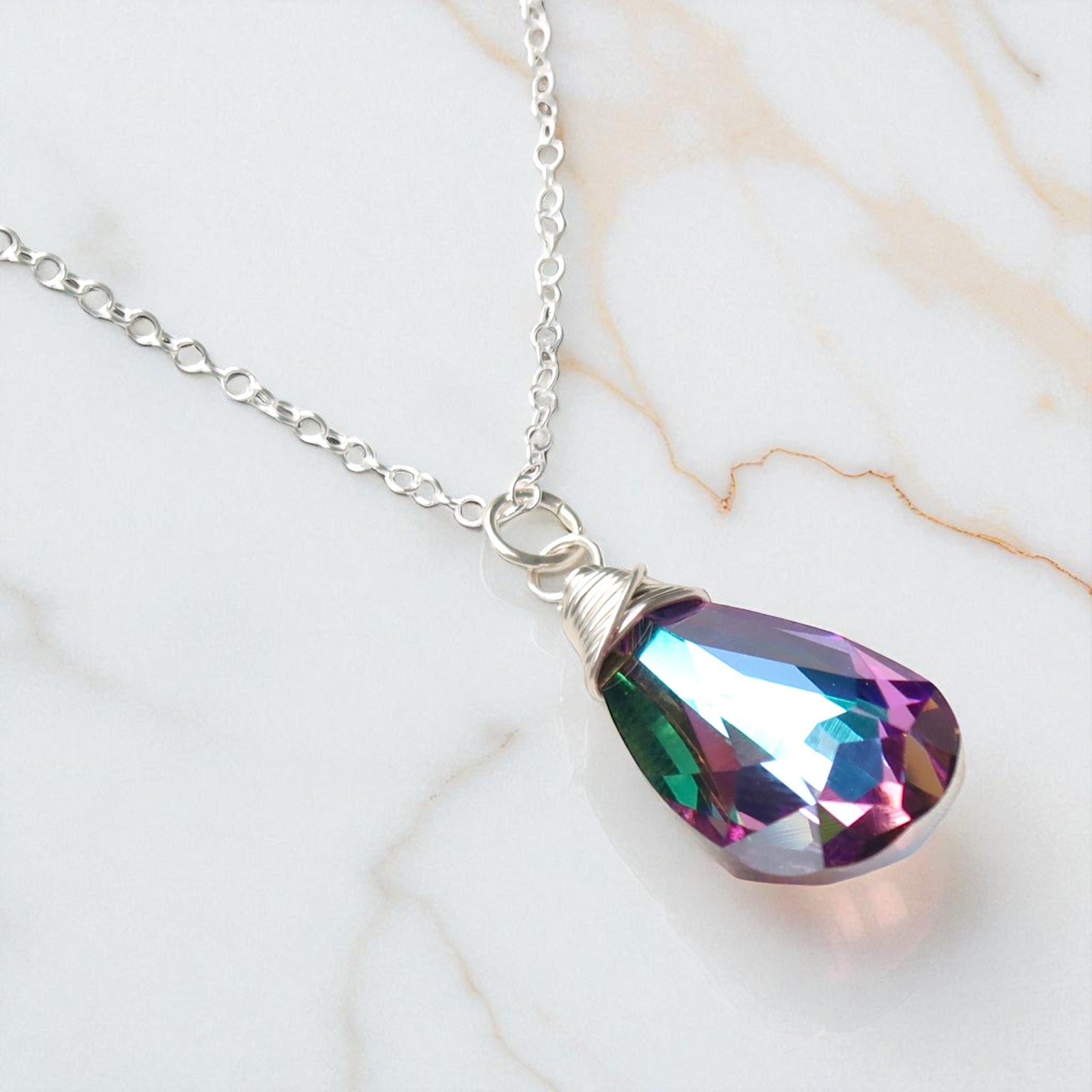 Mystic Teardrop Swarovski Crystal Necklace