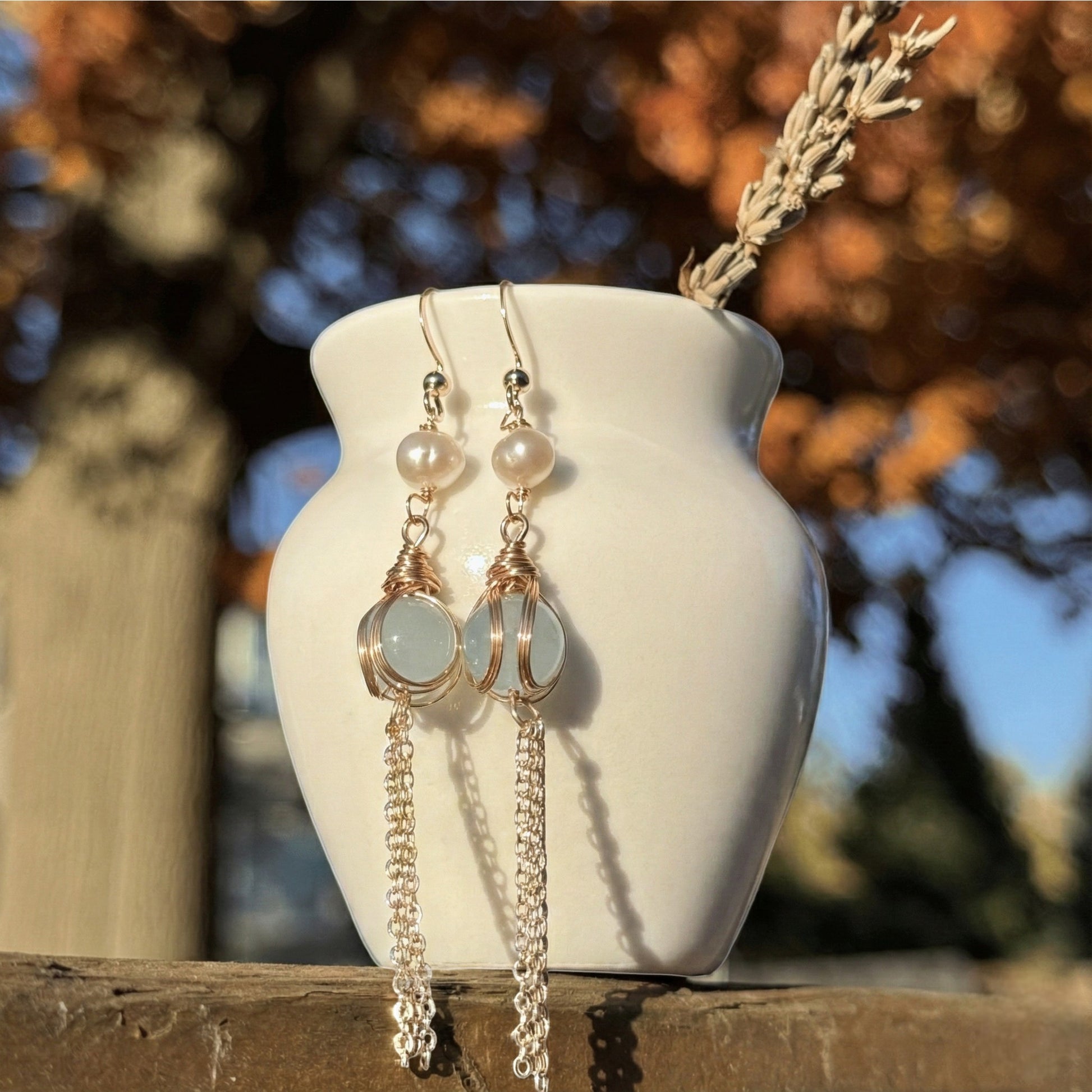 Aquamarine & Pearl Drop Earrings