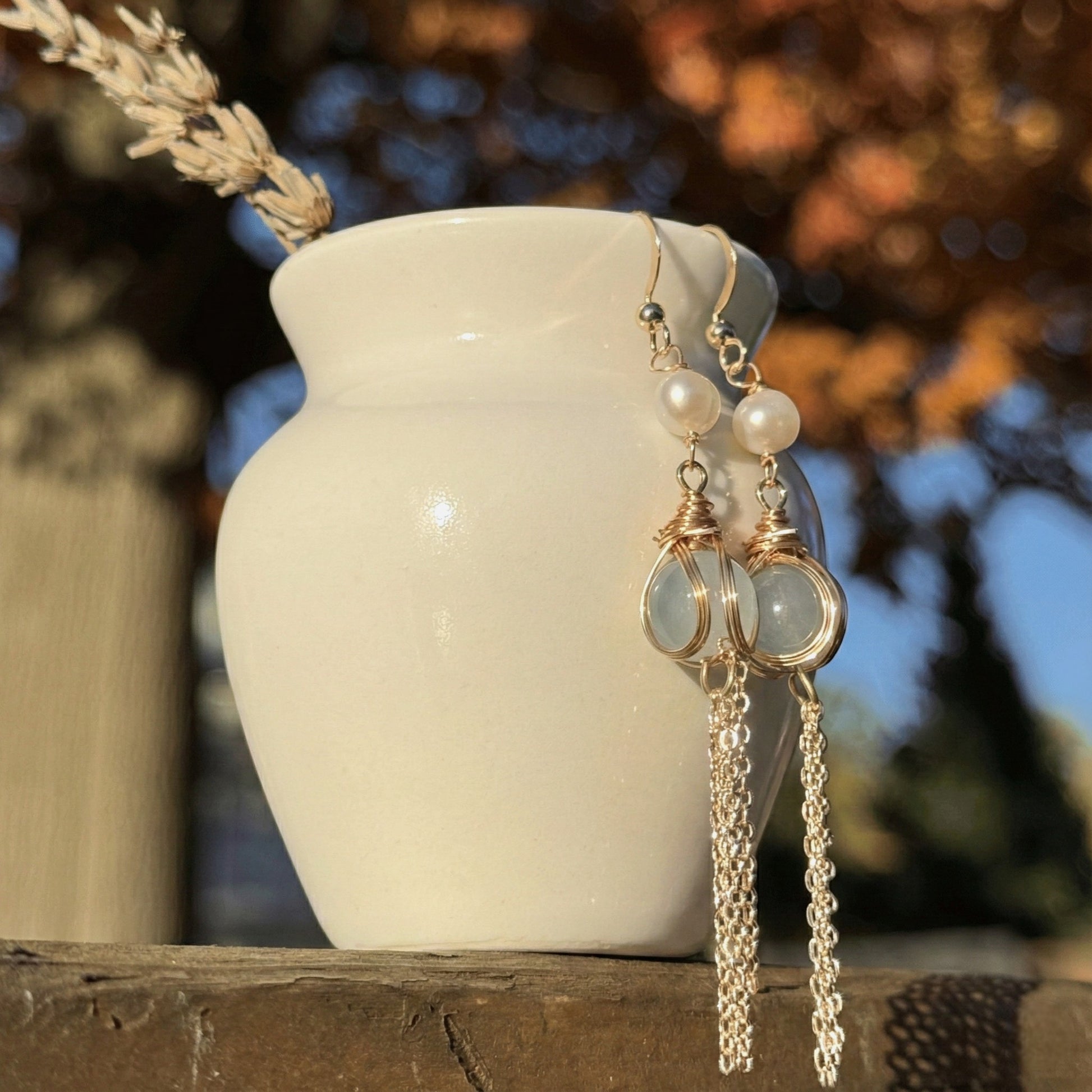 Aquamarine & Pearl Drop Earrings