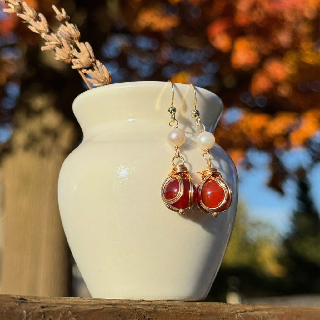 Carnelian & Pearl Drop Earrings