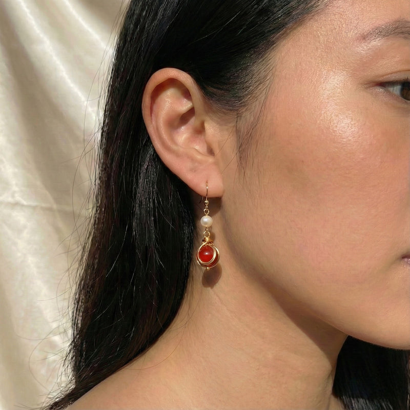Carnelian & Pearl Drop Earrings