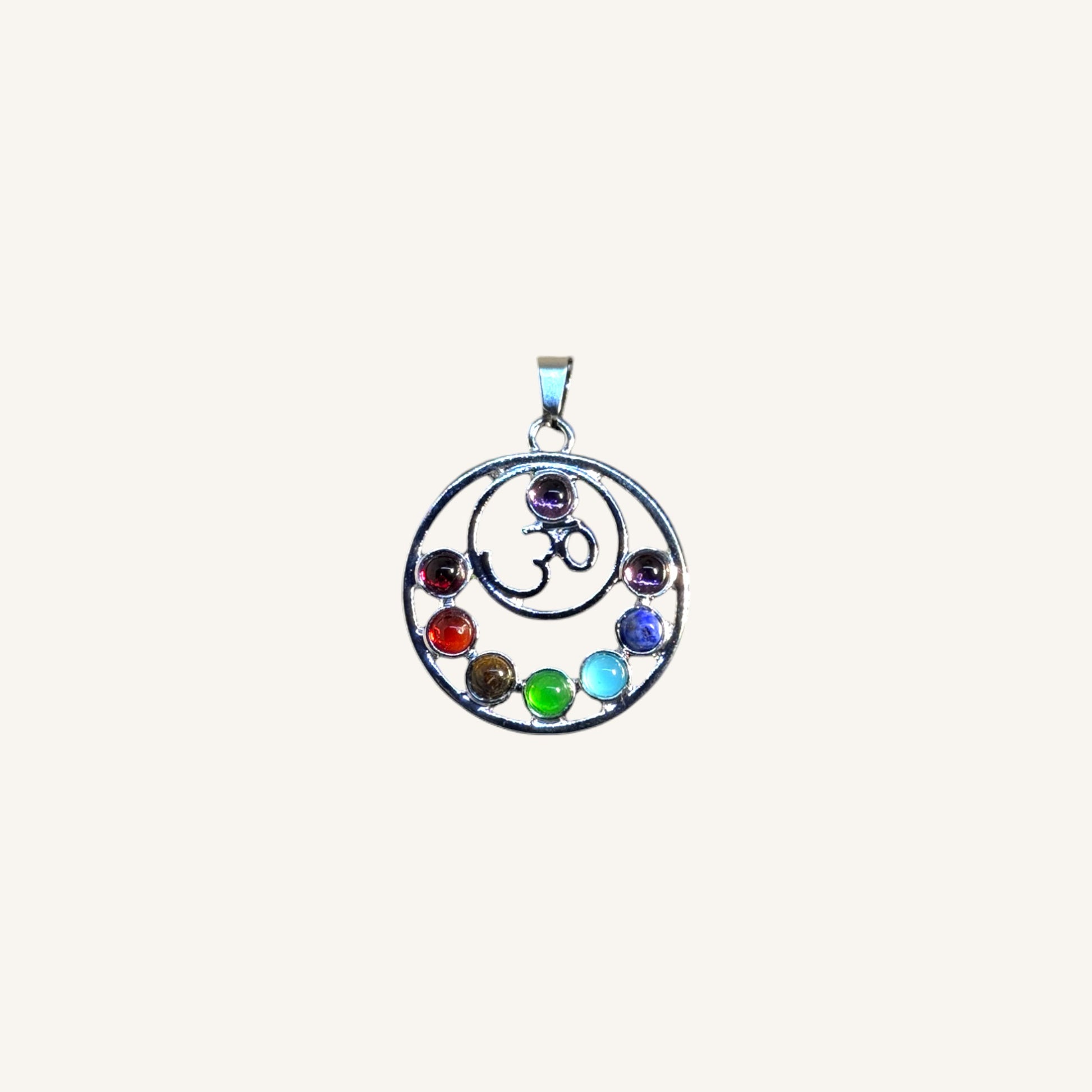7 Chakra Stone Pendant – Tree of Life, Ankh, or Om Design