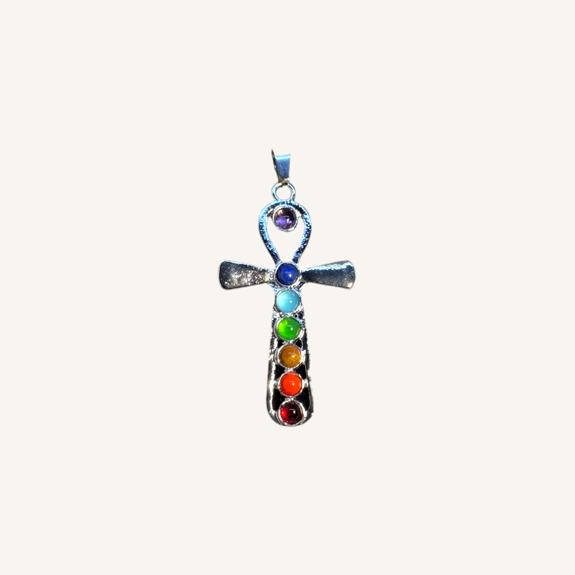 7 Chakra Stone Pendant – Tree of Life, Ankh, or Om Design