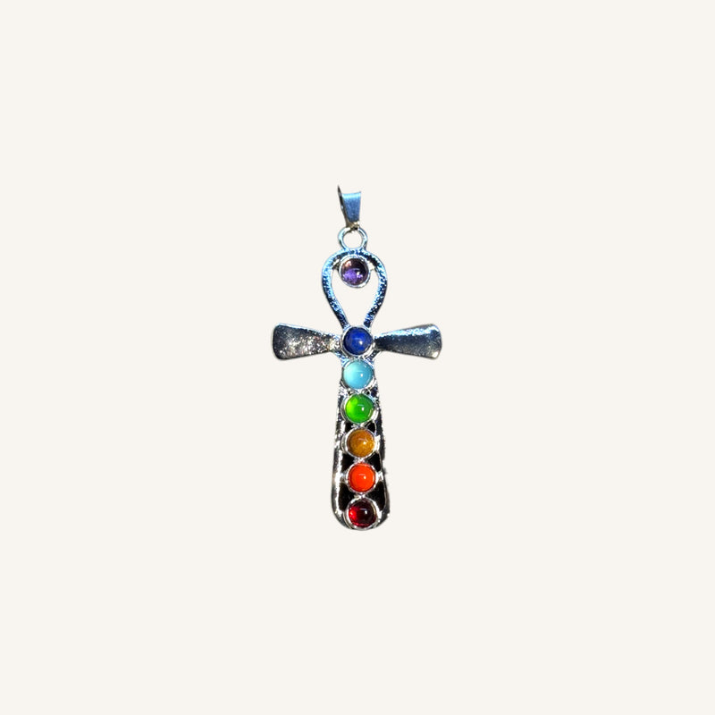 7 Chakra Stone Pendant – Tree of Life, Ankh, or Om Design