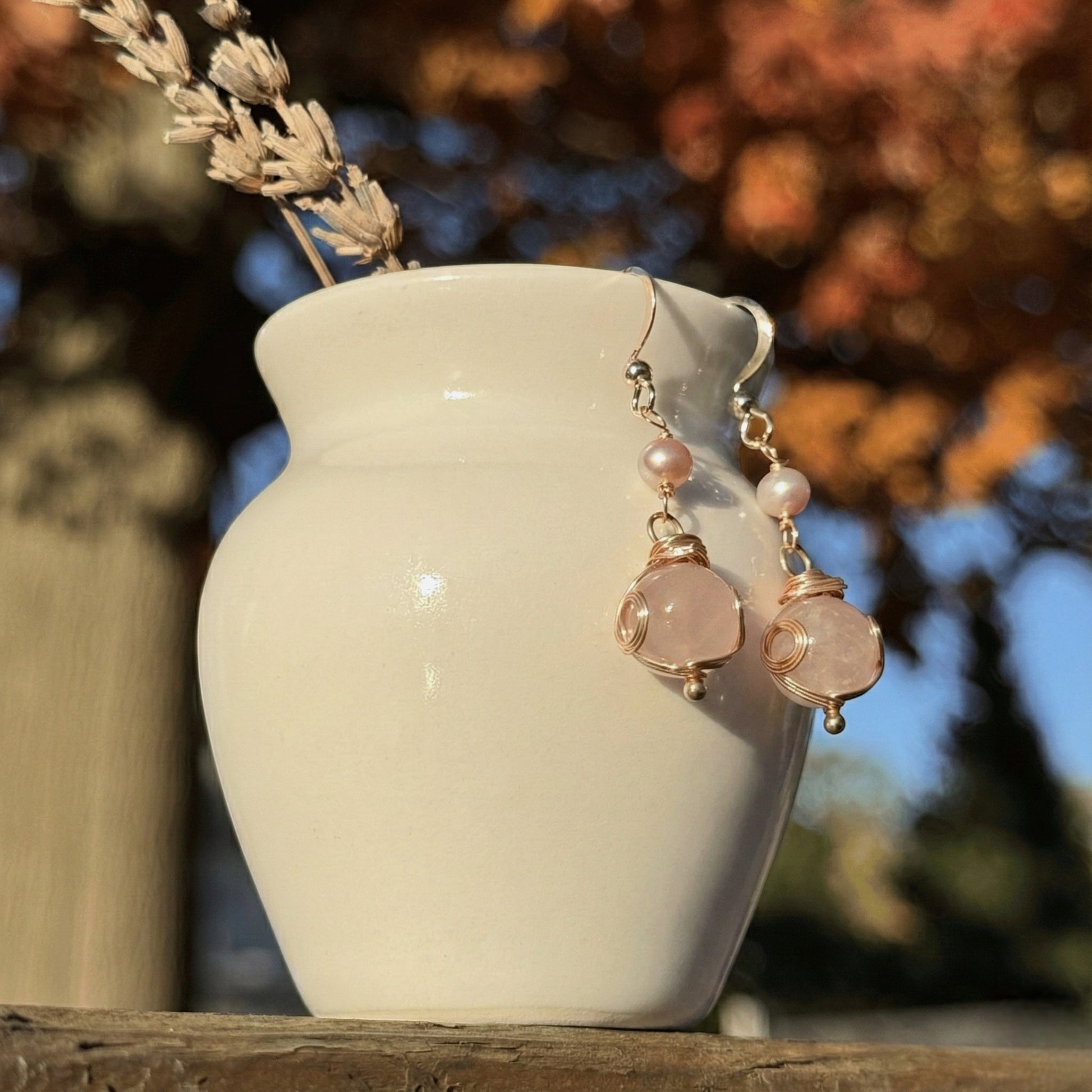 Rose Quartz & Pearl Drop Earrings