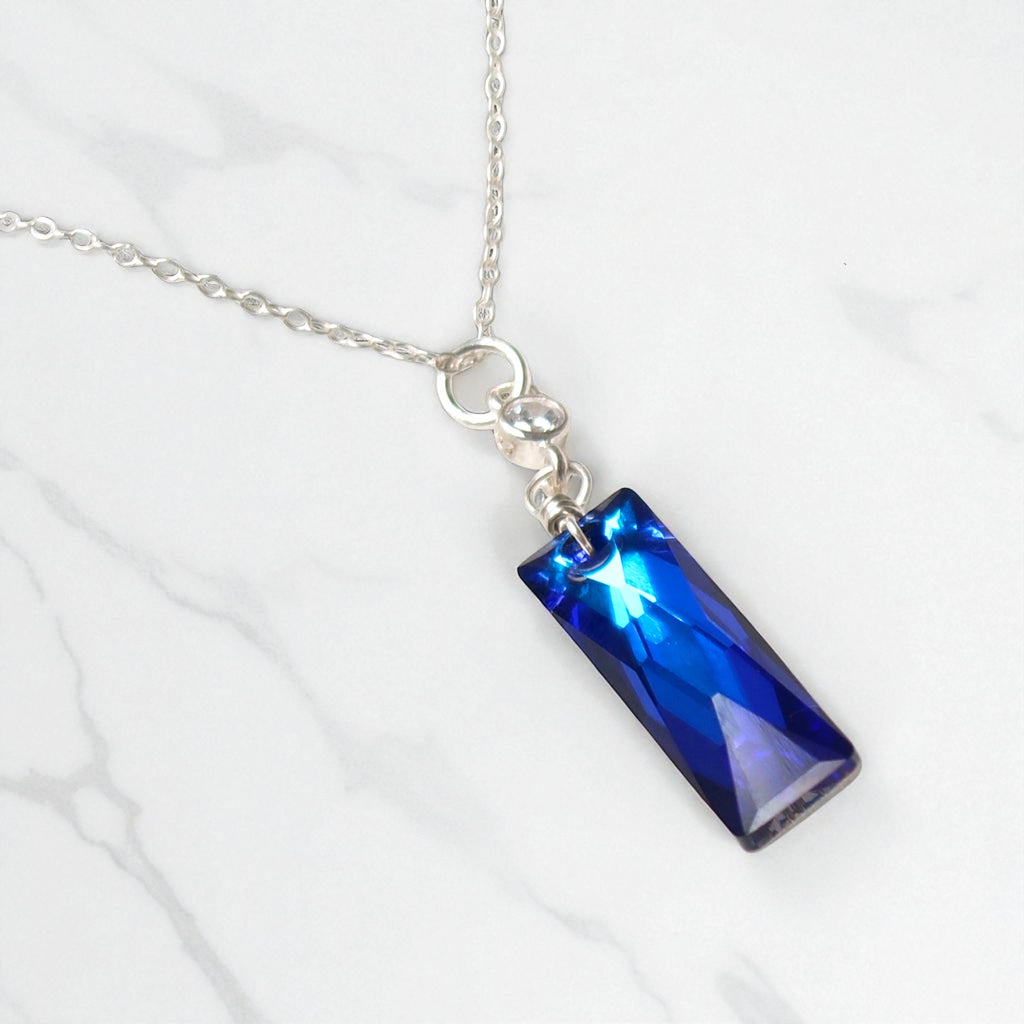 Royal Blue Swarovski Crystal Rectangle Pendant Necklace