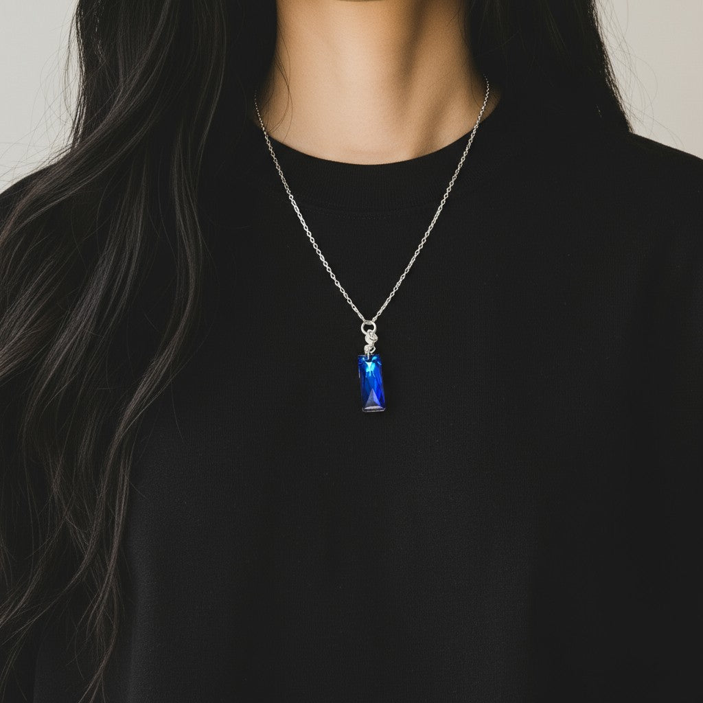 Royal Blue Swarovski Crystal Rectangle Pendant Necklace